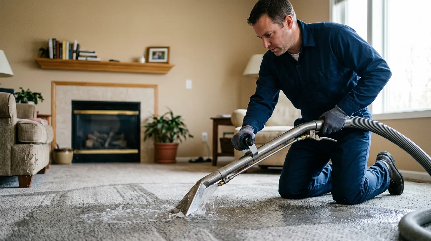 Water damage restoration technician working near Aurora, IL
